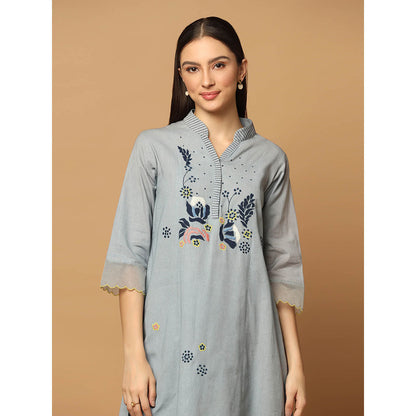 "Two Sisters" by Gyans Grey Kurta with Pant and Dupatta (Set of 3)