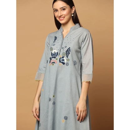 "Two Sisters" by Gyans Grey Kurta with Pant and Dupatta (Set of 3)
