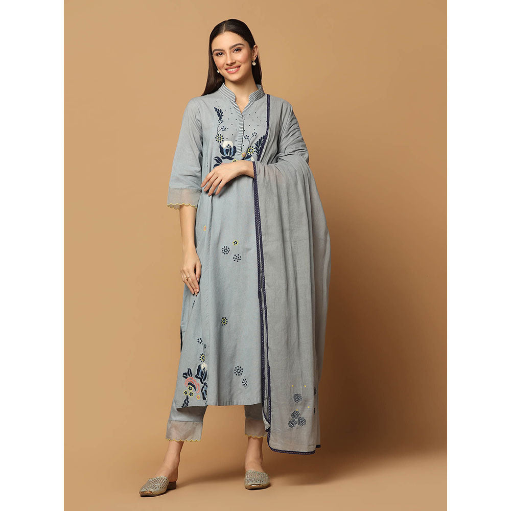 "Two Sisters" by Gyans Grey Kurta with Pant and Dupatta (Set of 3)
