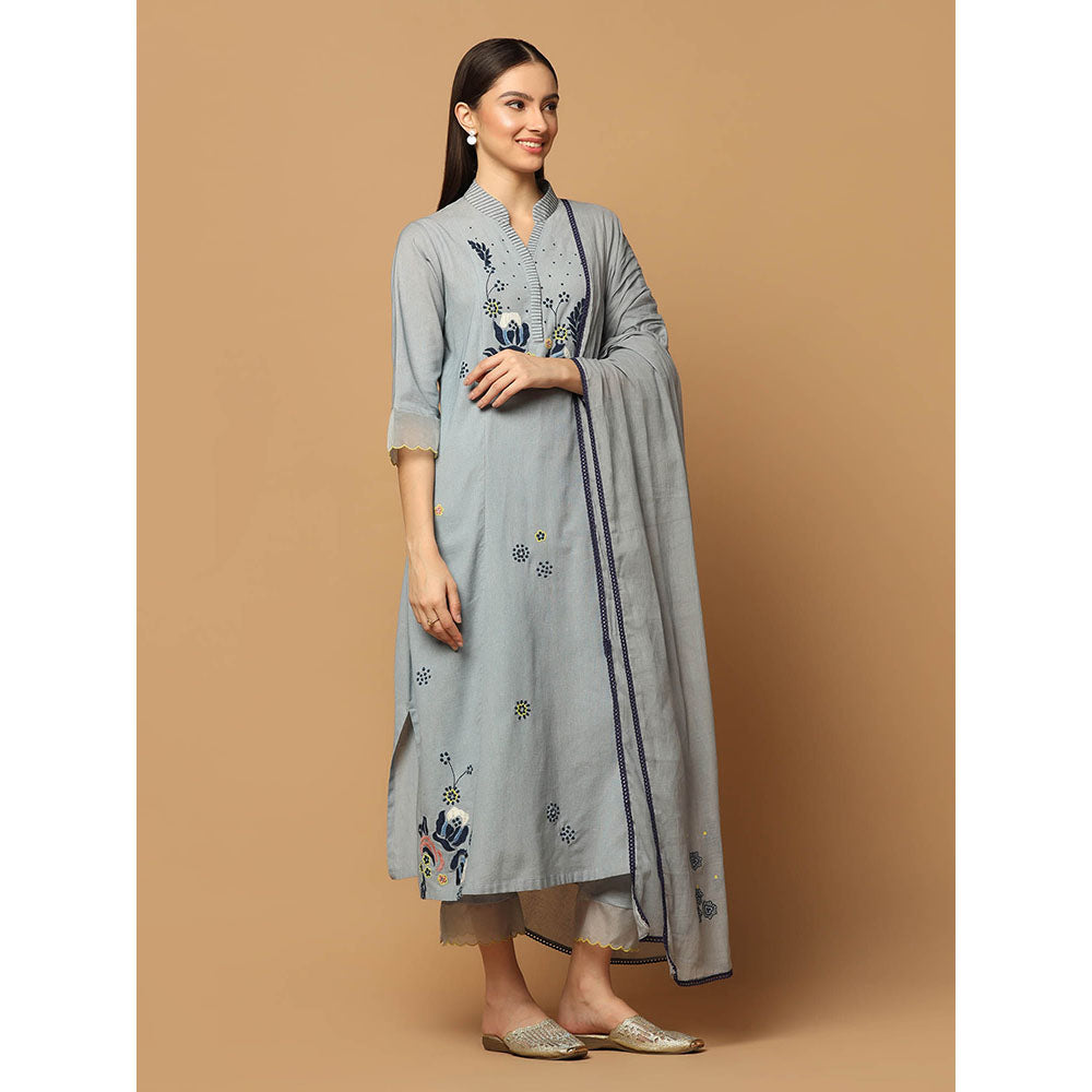 "Two Sisters" by Gyans Grey Kurta with Pant and Dupatta (Set of 3)