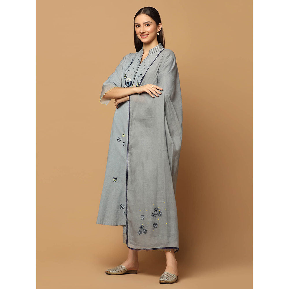"Two Sisters" by Gyans Grey Kurta with Pant and Dupatta (Set of 3)