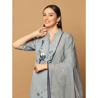 "Two Sisters" by Gyans Grey Kurta with Pant and Dupatta (Set of 3)
