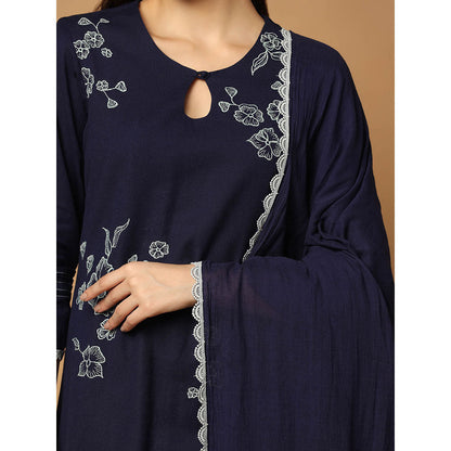 "Two Sisters" by Gyans Navy Blue Resham Kurta with Pant and Dupatta (Set of 3)