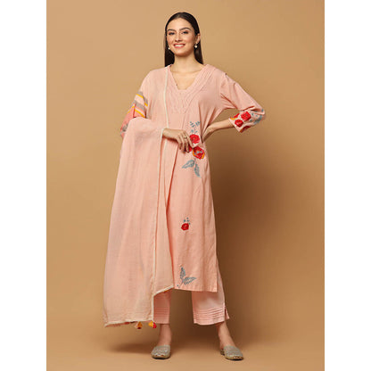 "Two Sisters" by Gyans Peach Applique & Resham Work Kurta Set (Set of 3)