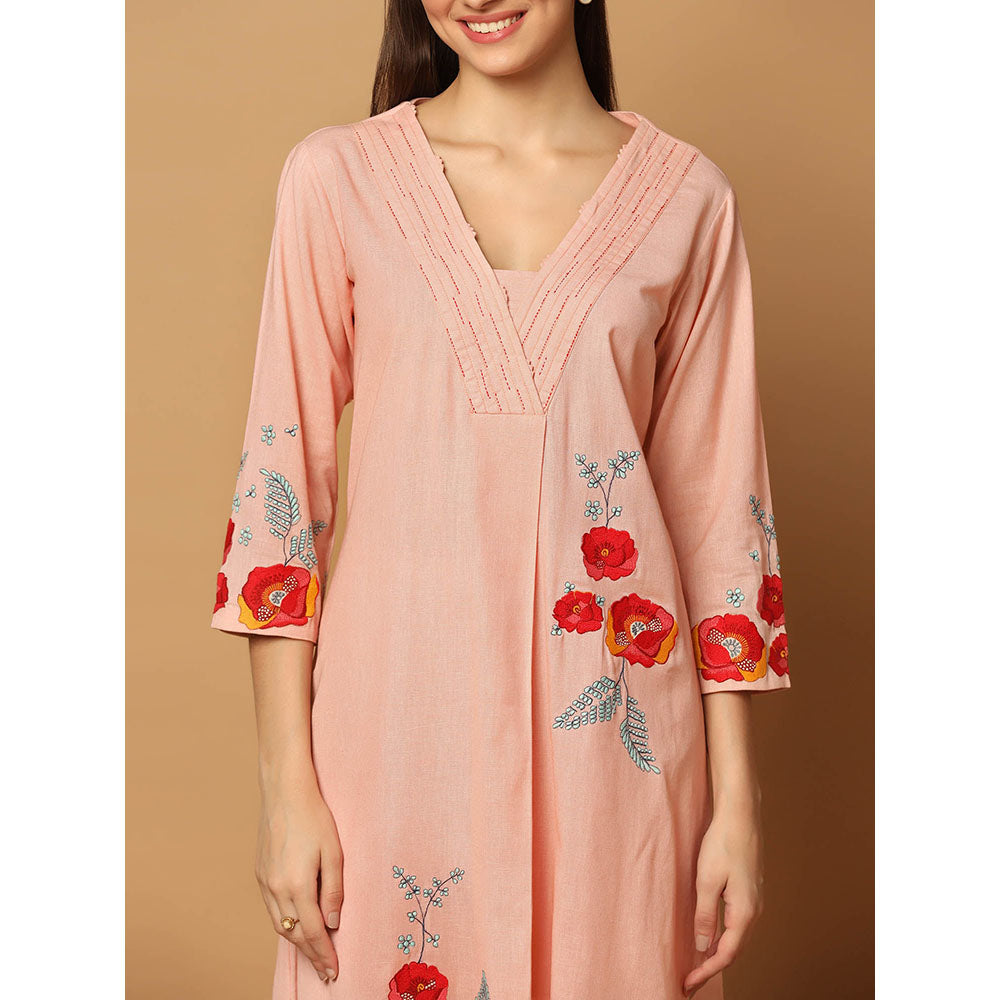 "Two Sisters" by Gyans Peach Applique & Resham Work Kurta Set (Set of 3)