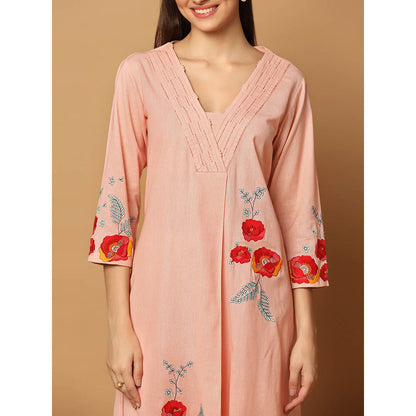 "Two Sisters" by Gyans Peach Applique & Resham Work Kurta Set (Set of 3)
