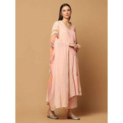 "Two Sisters" by Gyans Peach Applique & Resham Work Kurta Set (Set of 3)