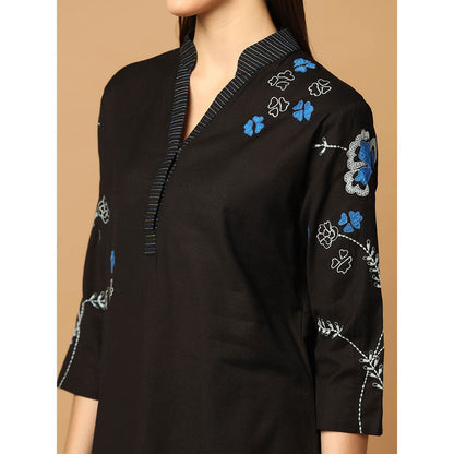 "Two Sisters" by Gyans Black Resham Thread Work Kurta with Pant and Dupatta (Set of 3)