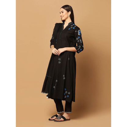 "Two Sisters" by Gyans Black Resham Thread Work Kurta with Pant and Dupatta (Set of 3)