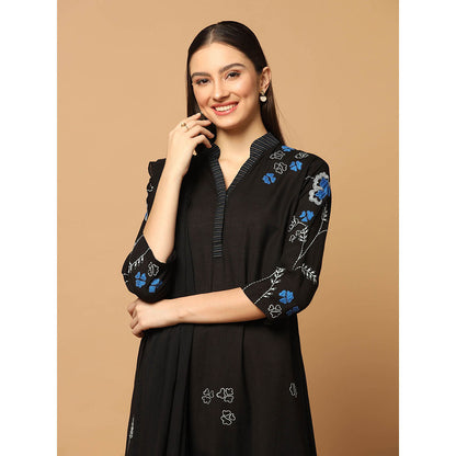 "Two Sisters" by Gyans Black Resham Thread Work Kurta with Pant and Dupatta (Set of 3)