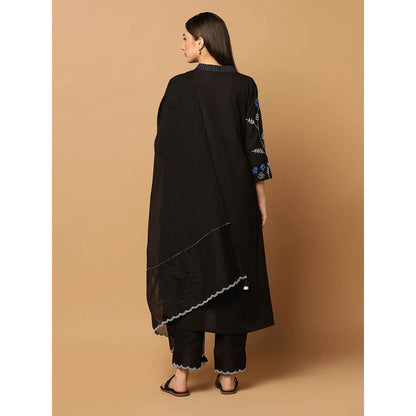 "Two Sisters" by Gyans Black Resham Thread Work Kurta with Pant and Dupatta (Set of 3)