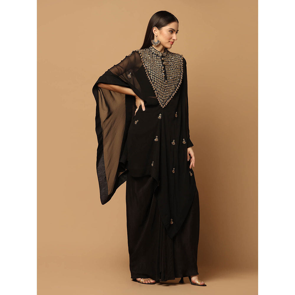 "Two Sisters" by Gyans Black Skirt with Embroidered Kaftan Cape and Bustier (Set of 3)