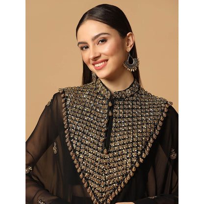 "Two Sisters" by Gyans Black Skirt with Embroidered Kaftan Cape and Bustier (Set of 3)