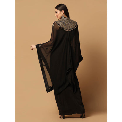"Two Sisters" by Gyans Black Skirt with Embroidered Kaftan Cape and Bustier (Set of 3)