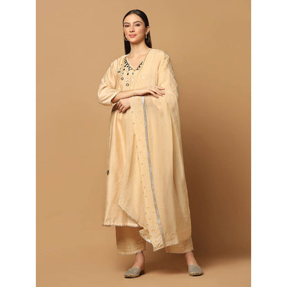 "Two Sisters" by Gyans Beige Mukaish Work Kurta with Pant and Dupatta (Set of 3)