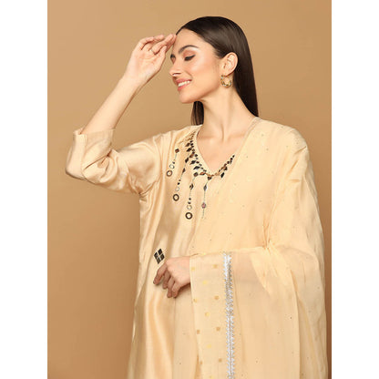 "Two Sisters" by Gyans Beige Mukaish Work Kurta with Pant and Dupatta (Set of 3)
