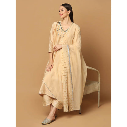 "Two Sisters" by Gyans Beige Mukaish Work Kurta with Pant and Dupatta (Set of 3)