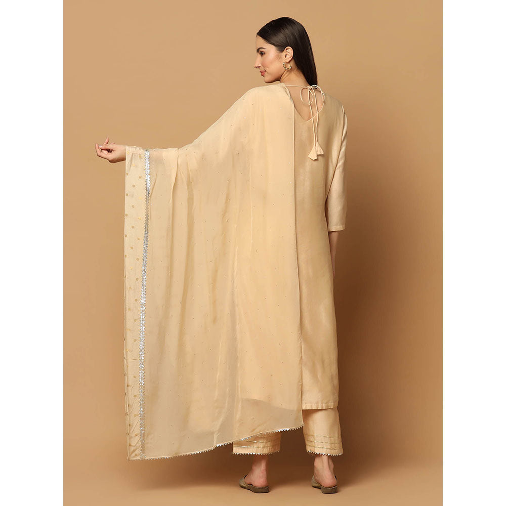 "Two Sisters" by Gyans Beige Mukaish Work Kurta with Pant and Dupatta (Set of 3)