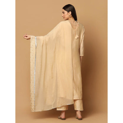 "Two Sisters" by Gyans Beige Mukaish Work Kurta with Pant and Dupatta (Set of 3)