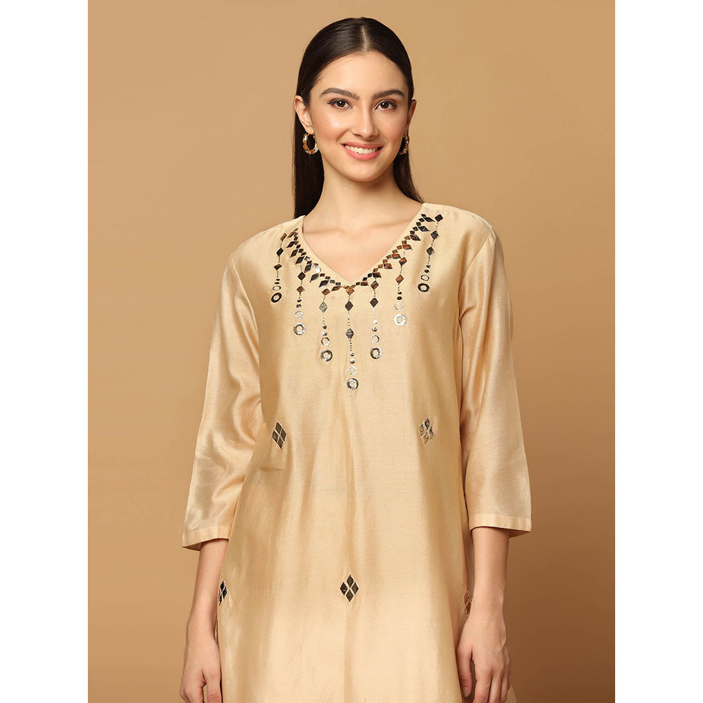 "Two Sisters" by Gyans Beige Mukaish Work Kurta with Pant and Dupatta (Set of 3)