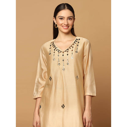 "Two Sisters" by Gyans Beige Mukaish Work Kurta with Pant and Dupatta (Set of 3)