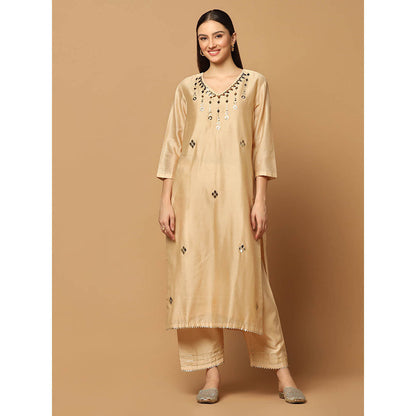 "Two Sisters" by Gyans Beige Mukaish Work Kurta with Pant and Dupatta (Set of 3)