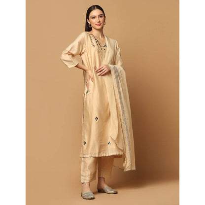 "Two Sisters" by Gyans Beige Mukaish Work Kurta with Pant and Dupatta (Set of 3)