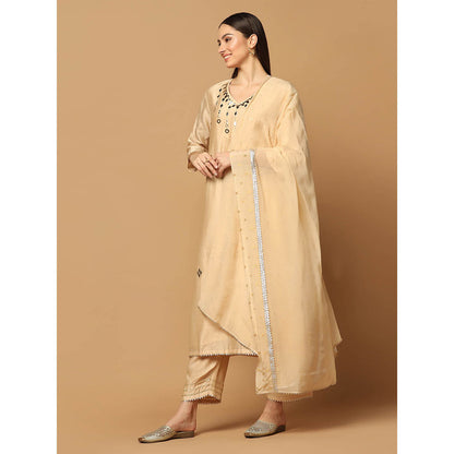 "Two Sisters" by Gyans Beige Mukaish Work Kurta with Pant and Dupatta (Set of 3)