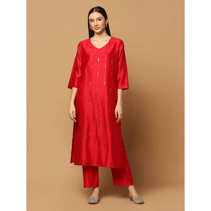 "Two Sisters" by Gyans Red Mukaish Kurta with Pant and Dupatta (Set of 3)