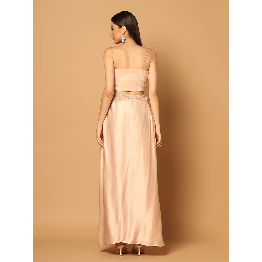 "Two Sisters" by Gyans Peach Embroidered Cape with Skirt and Blouse (Set of 3)