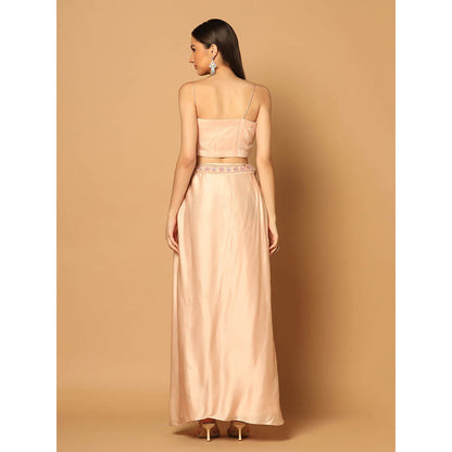 "Two Sisters" by Gyans Peach Embroidered Cape with Skirt and Blouse (Set of 3)