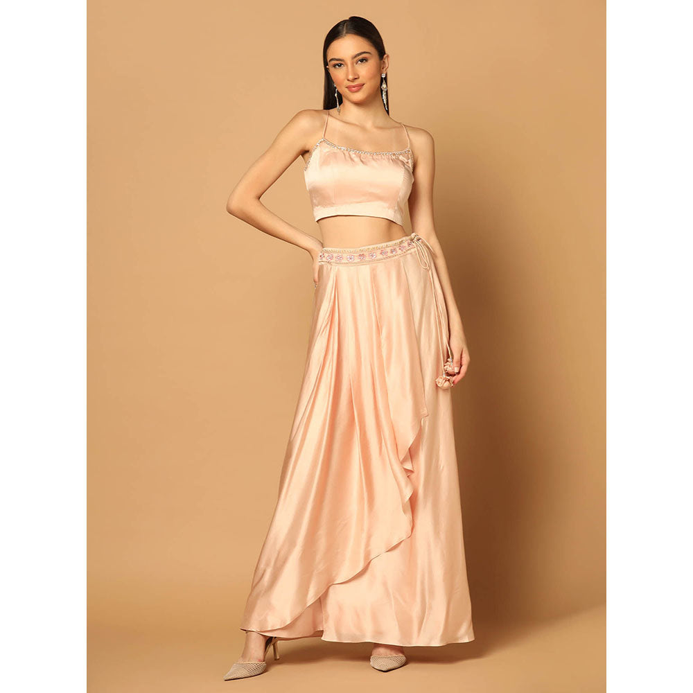 "Two Sisters" by Gyans Peach Embroidered Cape with Skirt and Blouse (Set of 3)