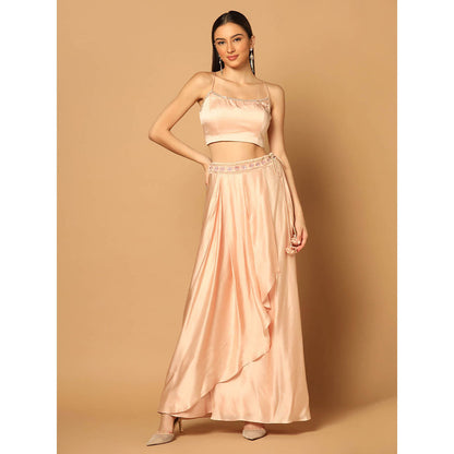 "Two Sisters" by Gyans Peach Embroidered Cape with Skirt and Blouse (Set of 3)