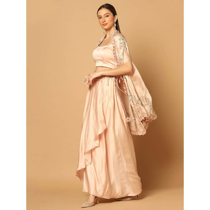 "Two Sisters" by Gyans Peach Embroidered Cape with Skirt and Blouse (Set of 3)