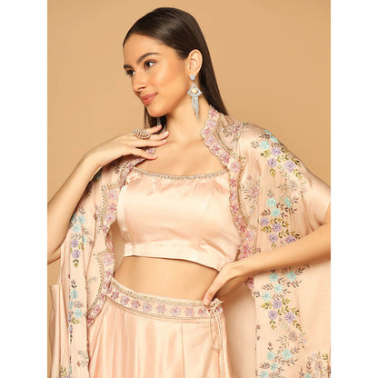 "Two Sisters" by Gyans Peach Embroidered Cape with Skirt and Blouse (Set of 3)