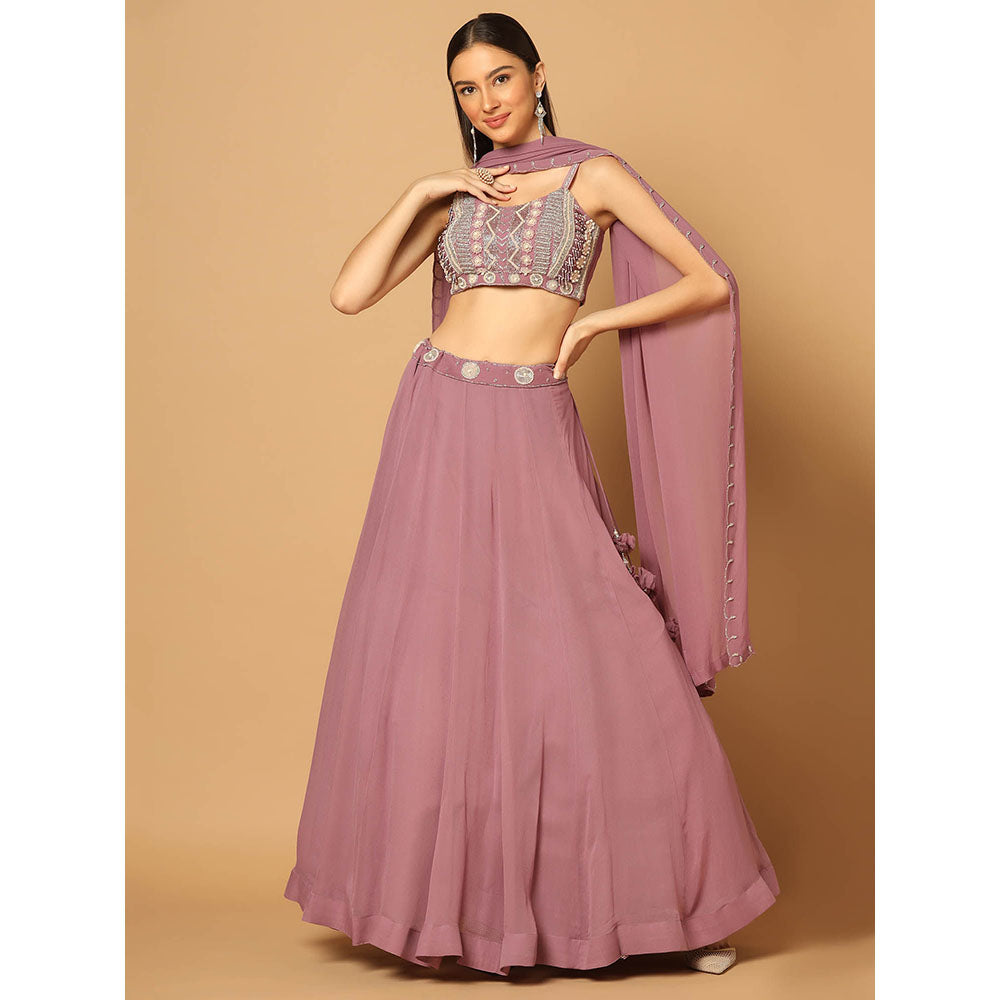 "Two Sisters" by Gyans Dark Pink Embroidered Lehenga with Blouse and Dupatta (Set of 3)