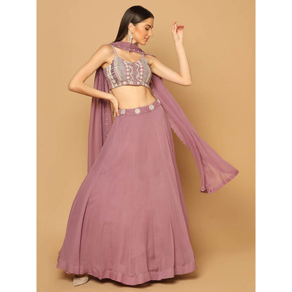 "Two Sisters" by Gyans Dark Pink Embroidered Lehenga with Blouse and Dupatta (Set of 3)