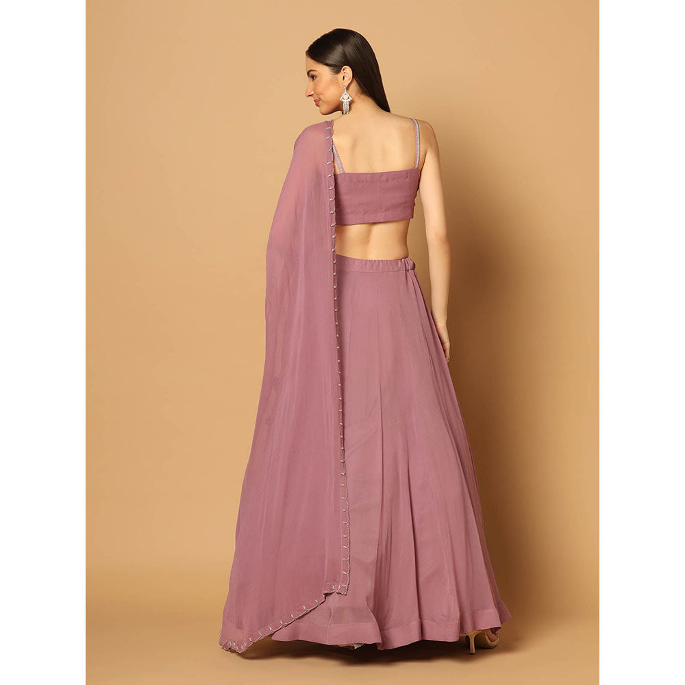 "Two Sisters" by Gyans Dark Pink Embroidered Lehenga with Blouse and Dupatta (Set of 3)