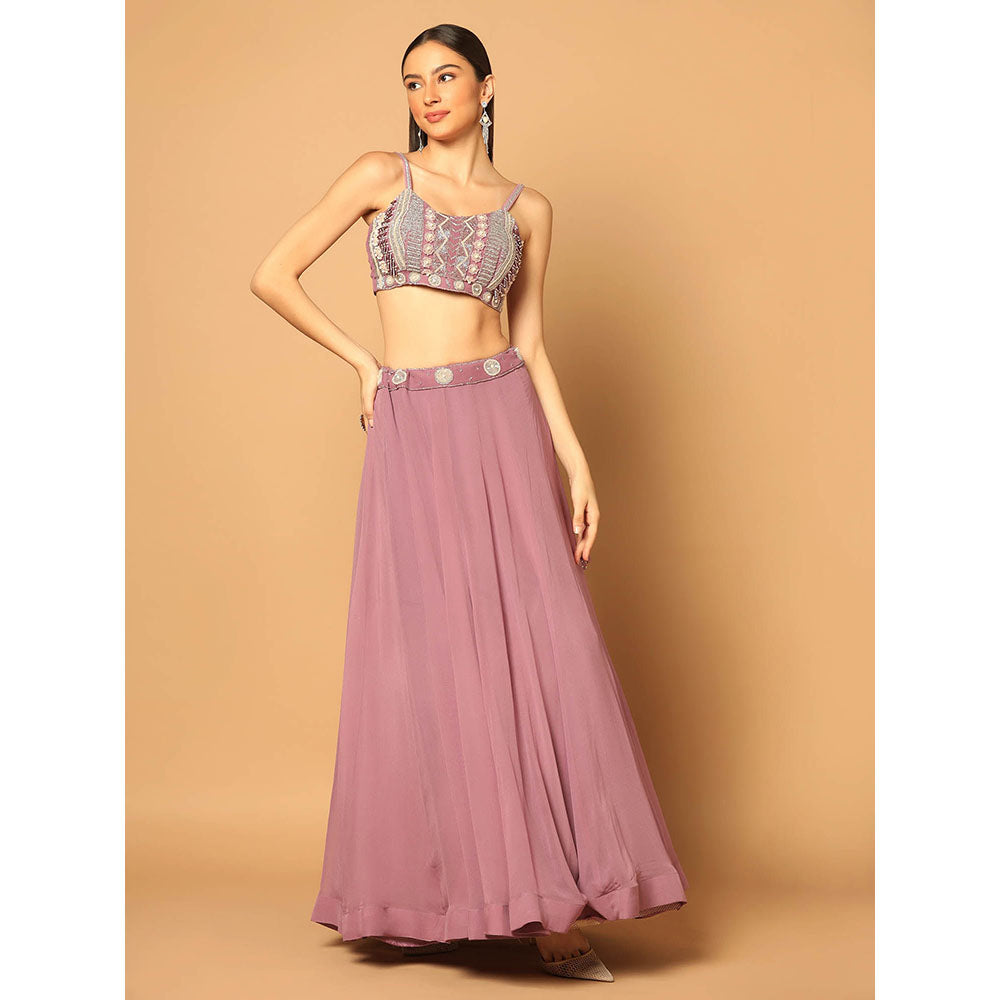 "Two Sisters" by Gyans Dark Pink Embroidered Lehenga with Blouse and Dupatta (Set of 3)