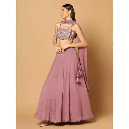 "Two Sisters" by Gyans Dark Pink Embroidered Lehenga with Blouse and Dupatta (Set of 3)