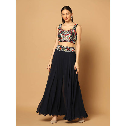 "Two Sisters" by Gyans Navy Blue Cape with Sharara and Blouse (Set of 3)