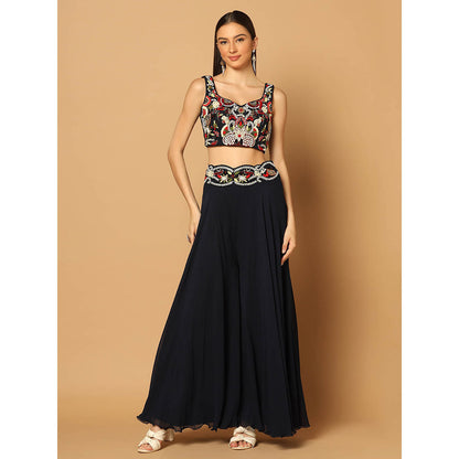 "Two Sisters" by Gyans Navy Blue Cape with Sharara and Blouse (Set of 3)