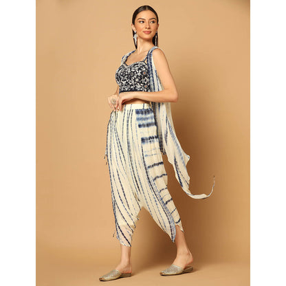 "Two Sisters" by Gyans Indigo Tie and Dye Dhoti with Cape (Set of 3)