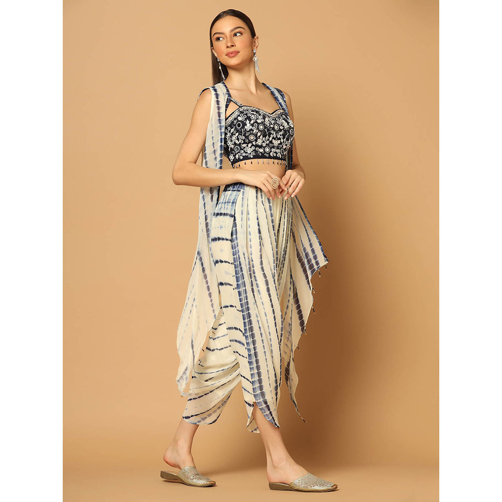 "Two Sisters" by Gyans Indigo Tie and Dye Dhoti with Cape (Set of 3)