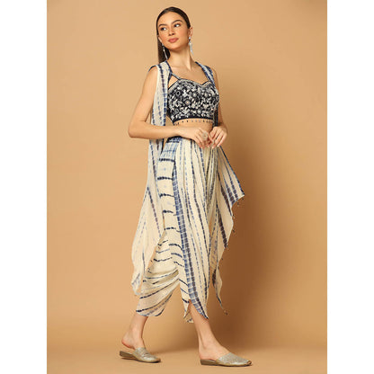 "Two Sisters" by Gyans Indigo Tie and Dye Dhoti with Cape (Set of 3)