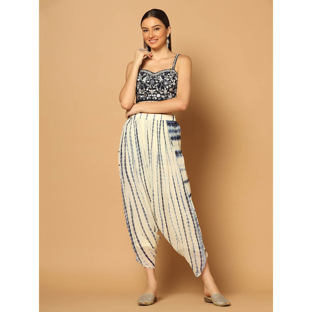 "Two Sisters" by Gyans Indigo Tie and Dye Dhoti with Cape (Set of 3)