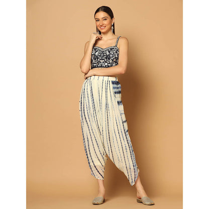 "Two Sisters" by Gyans Indigo Tie and Dye Dhoti with Cape (Set of 3)