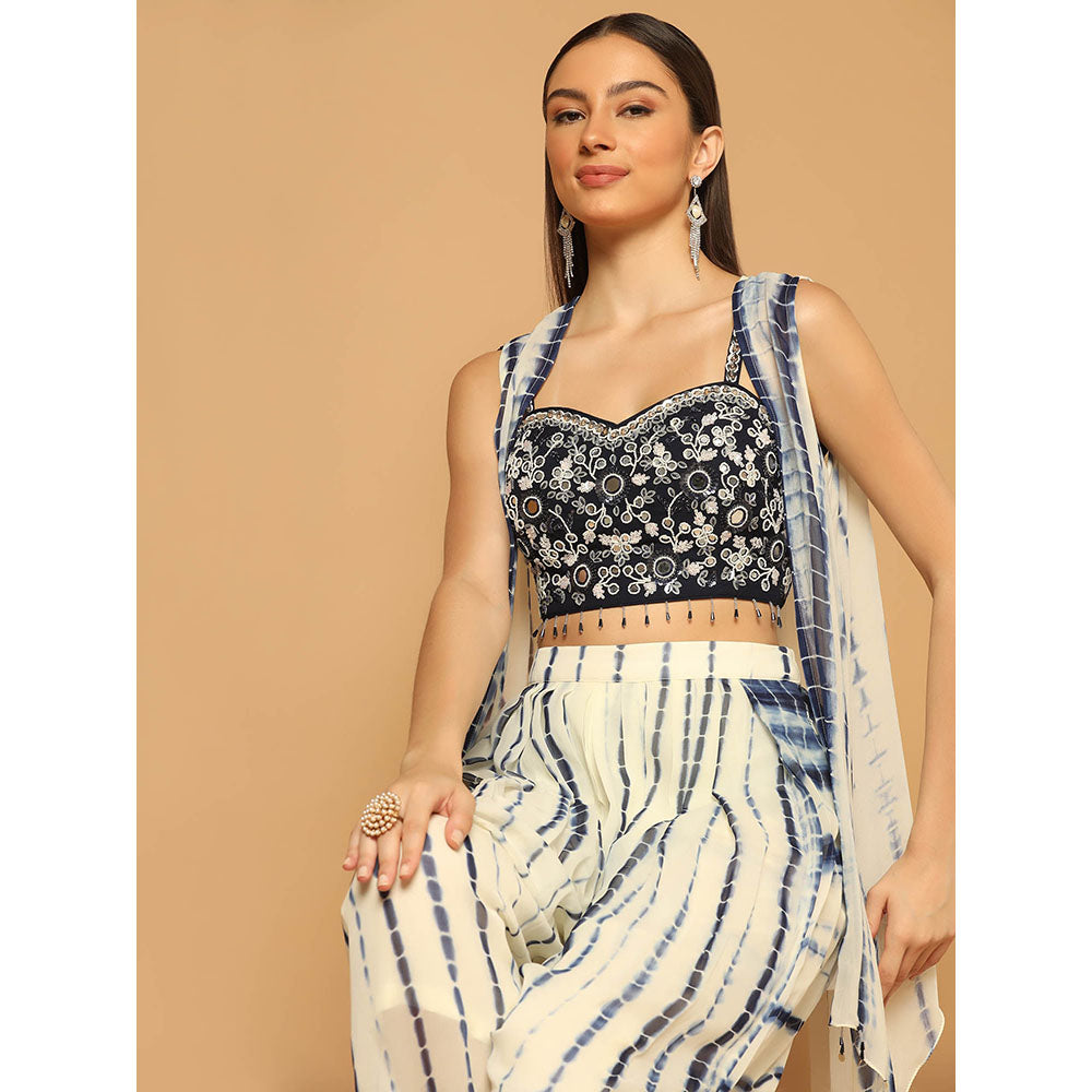 "Two Sisters" by Gyans Indigo Tie and Dye Dhoti with Cape (Set of 3)