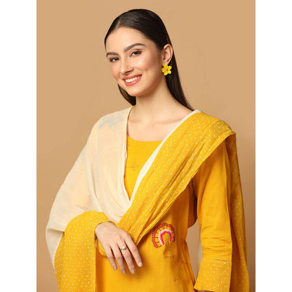 "Two Sisters" by Gyans Mustard Applique Kurta with Pant and Dupatta (Set of 3)