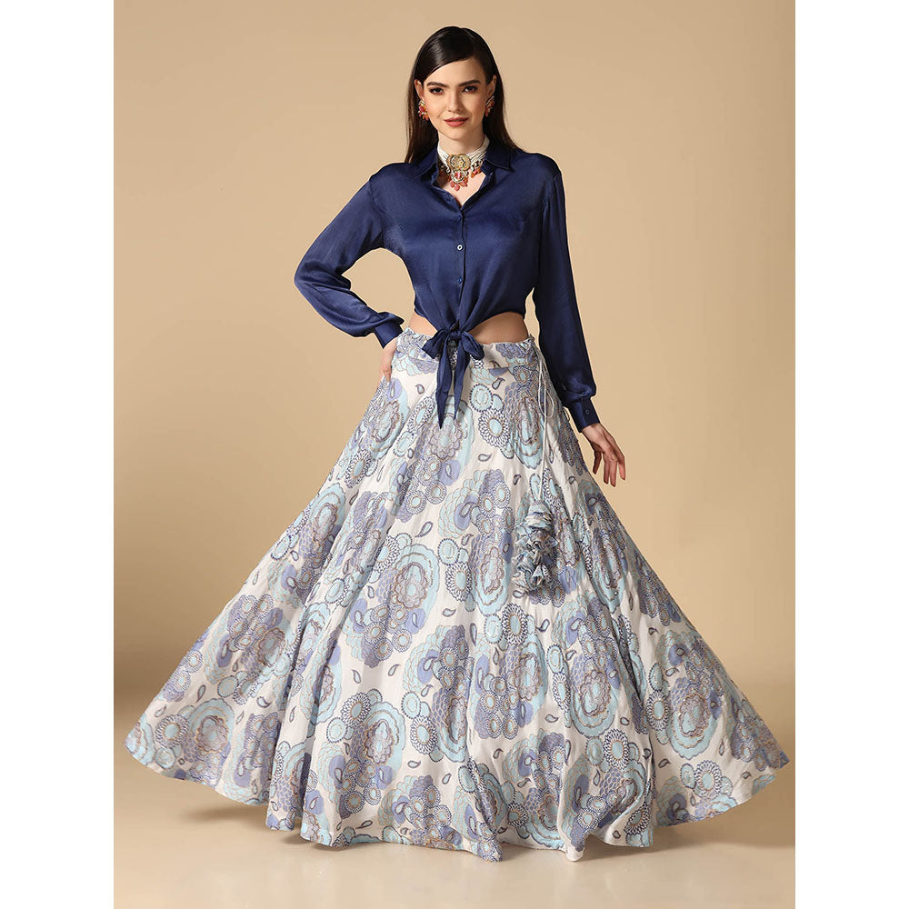 "Two Sisters" by Gyans Blue Shirt with Printed Lehenga (Set of 2)